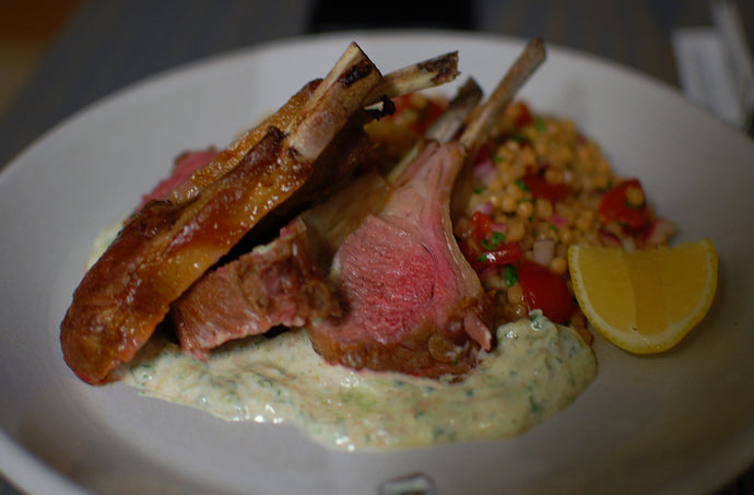Lamb Rack with Israeli Couscous & Cucumber Mint Raita