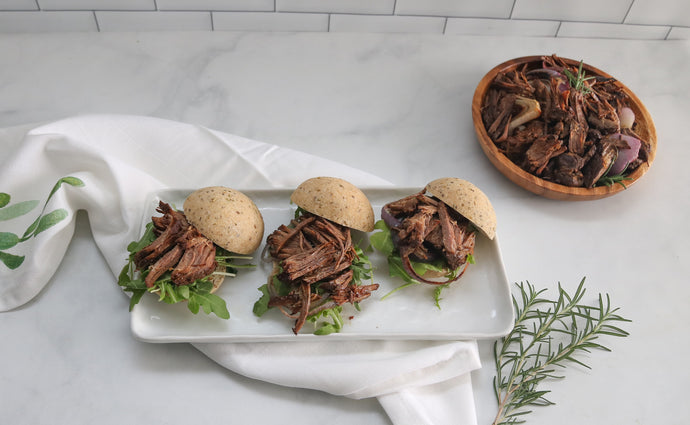 Instant Pot Balsamic Beef Sliders with Roasted Onions and Horseradish Cream